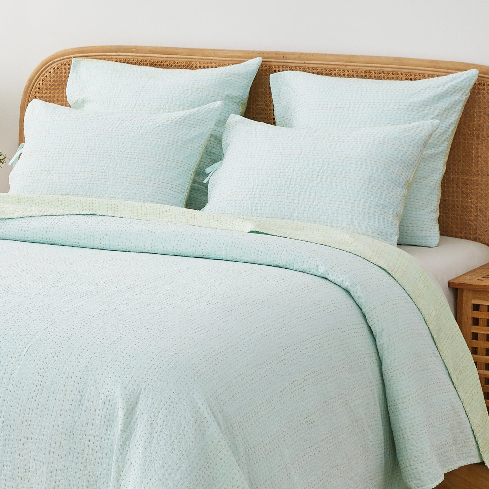 Hand Stitched Reversible Kantha Pillow Sham Pairs