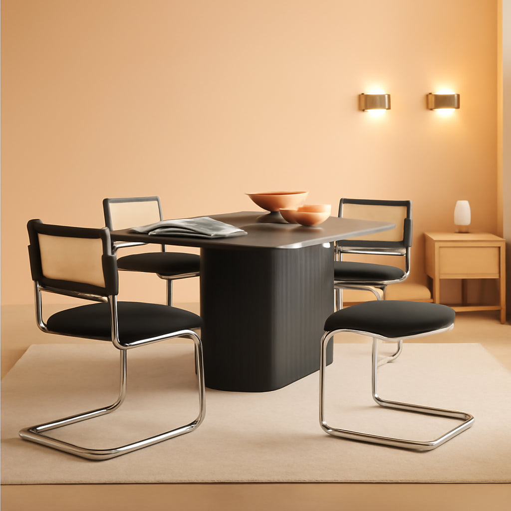 Black Chrome Rattan Midcentury Cesca Dining Chairs