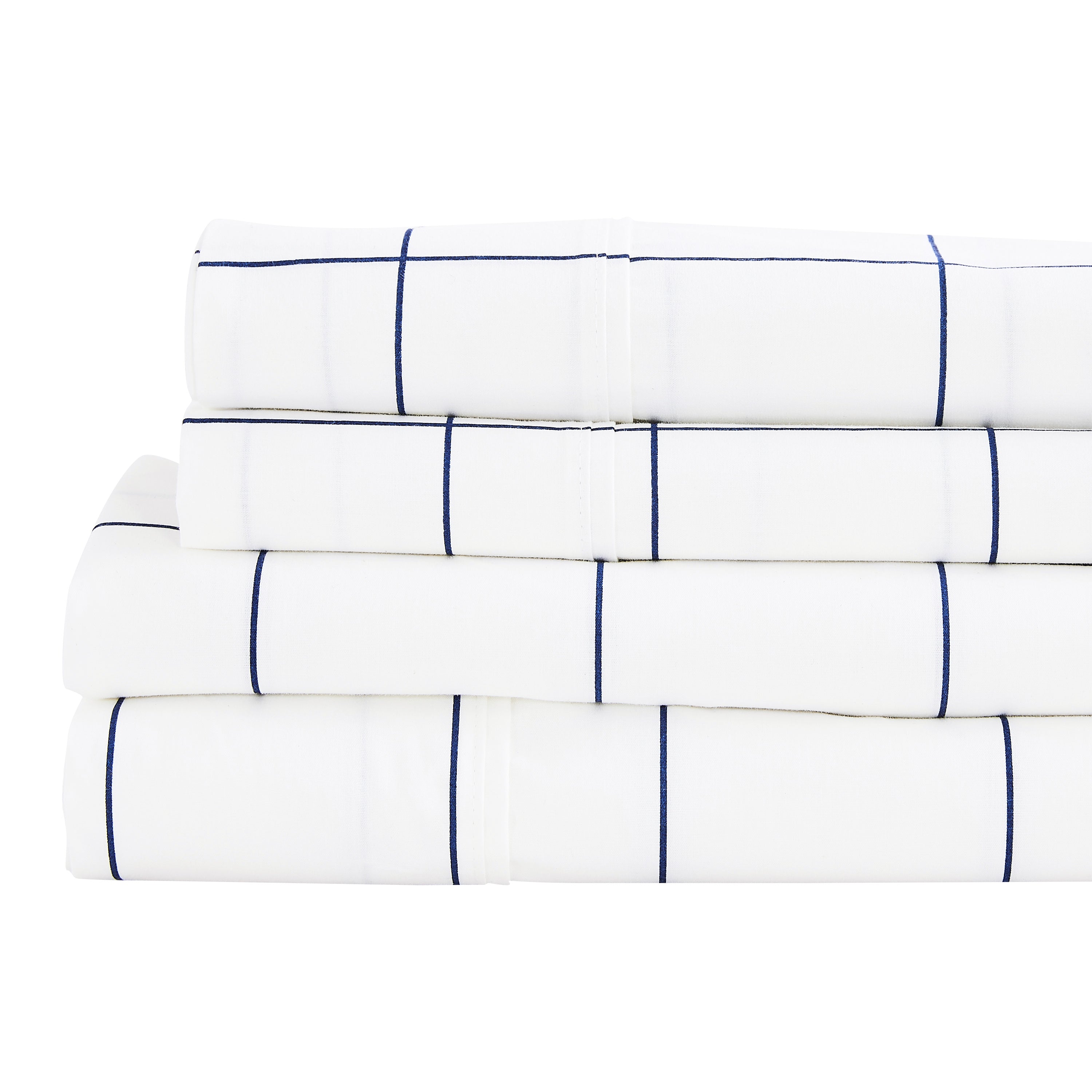 Grid Printed Cotton Percale Sheet Set