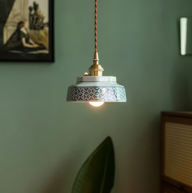 Hand-Painted Ceramic Pendant Light with Copper Socket | Nordic Kitchen Lamp