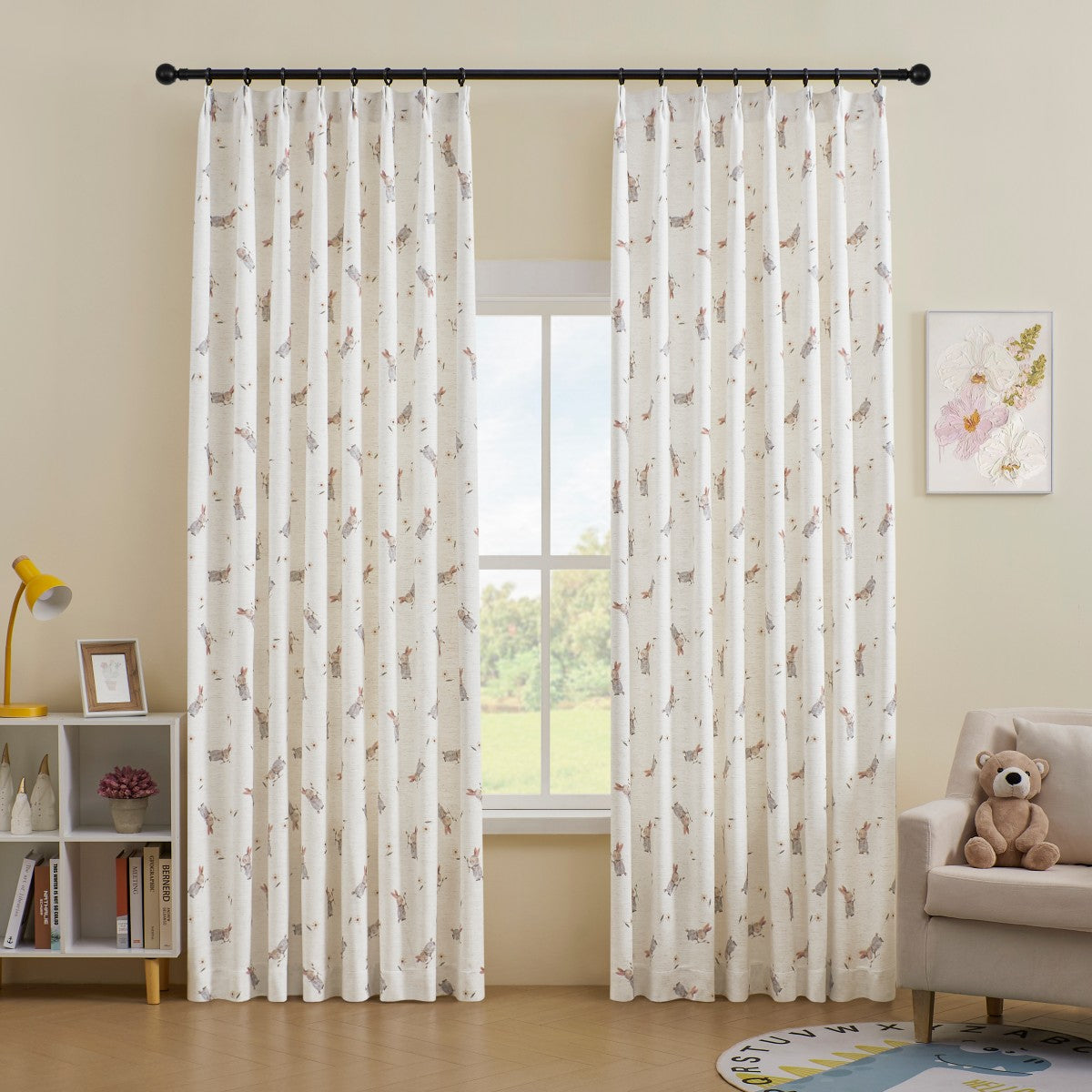 Felice Bunny Roses Print Cute Curtains