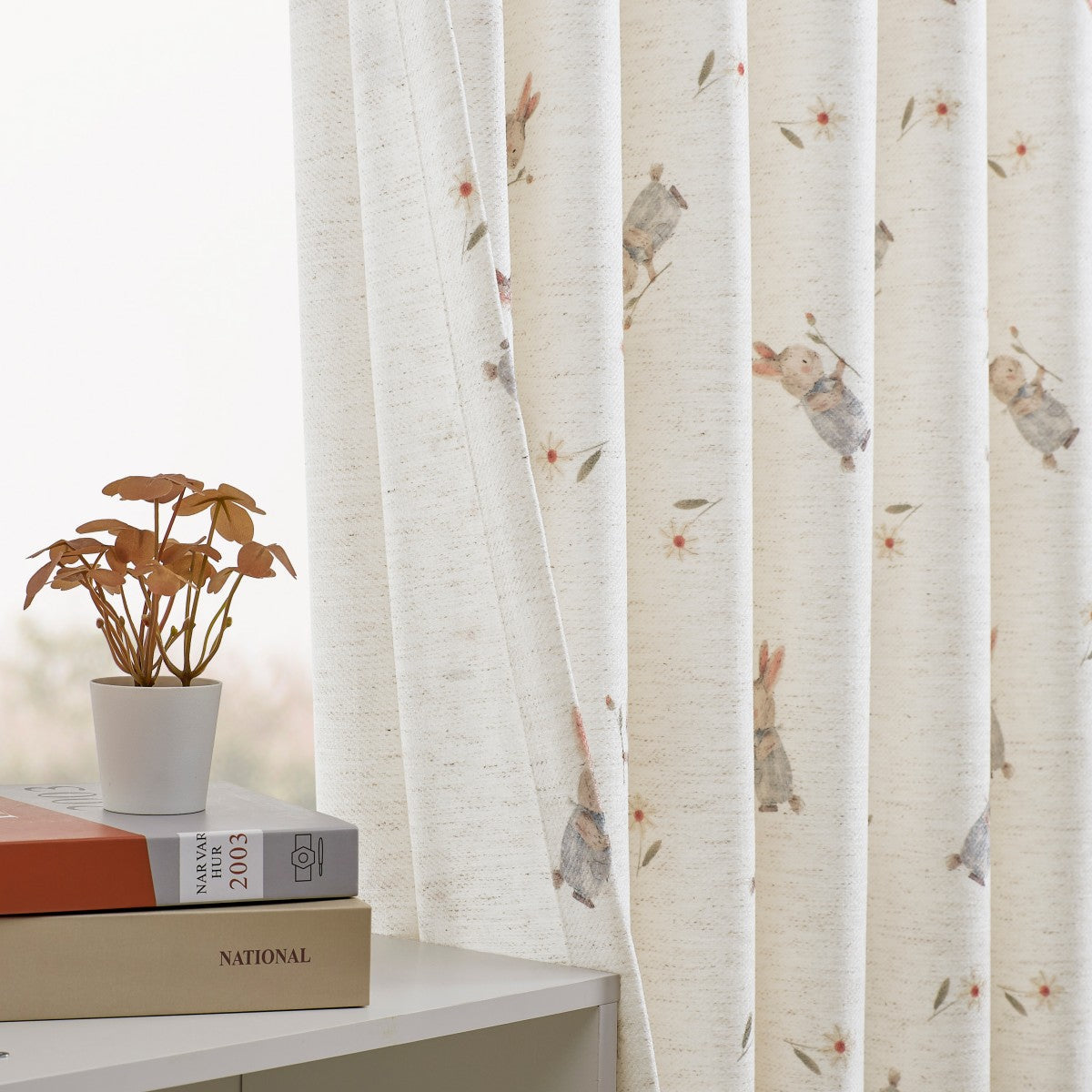 Felice Bunny Roses Print Cute Curtains