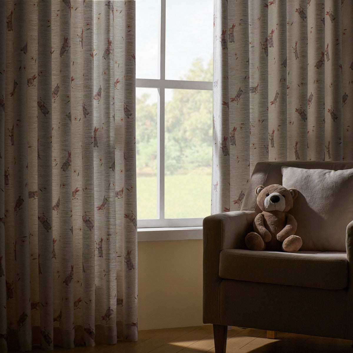 Felice Bunny Roses Print Cute Curtains
