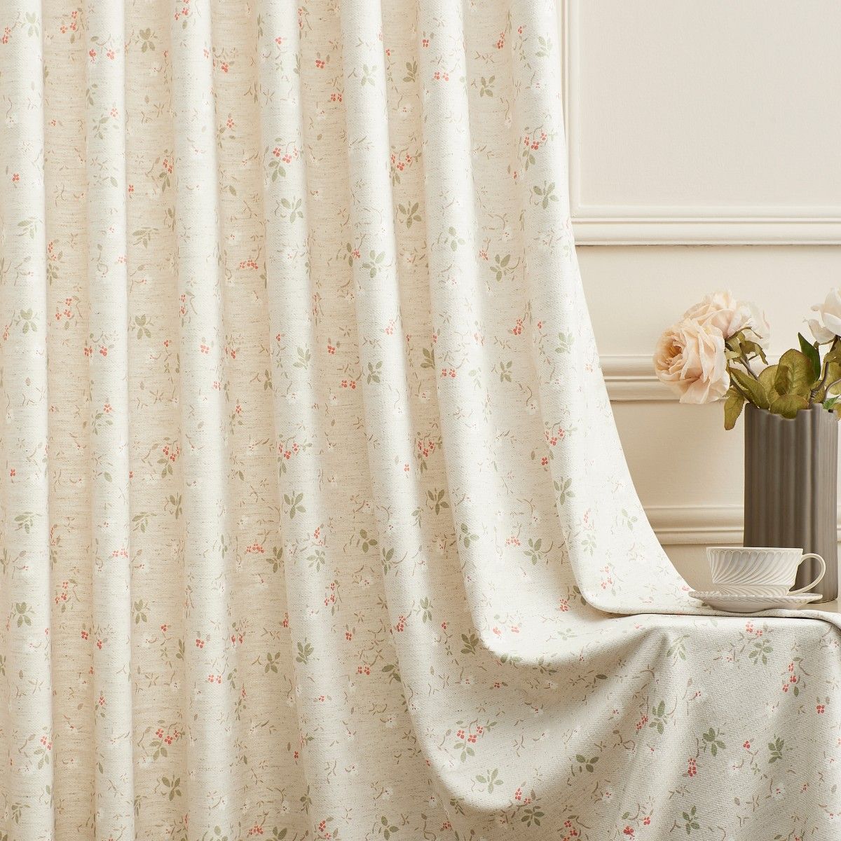 Livia Spring Botanical Print Linen Custom Curtains