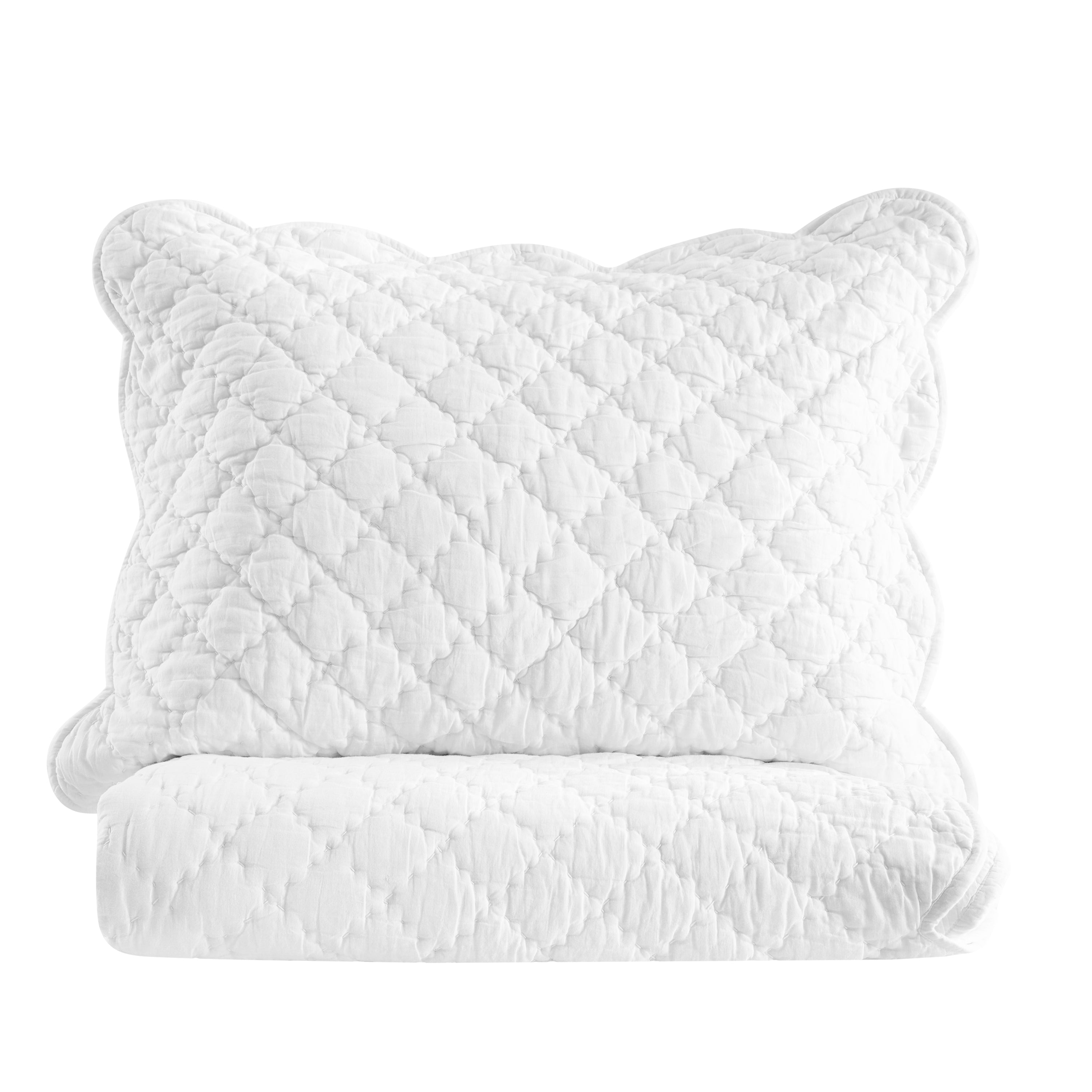 Diamond Scallop Cotton Voile Hand Stitched Quilt Set