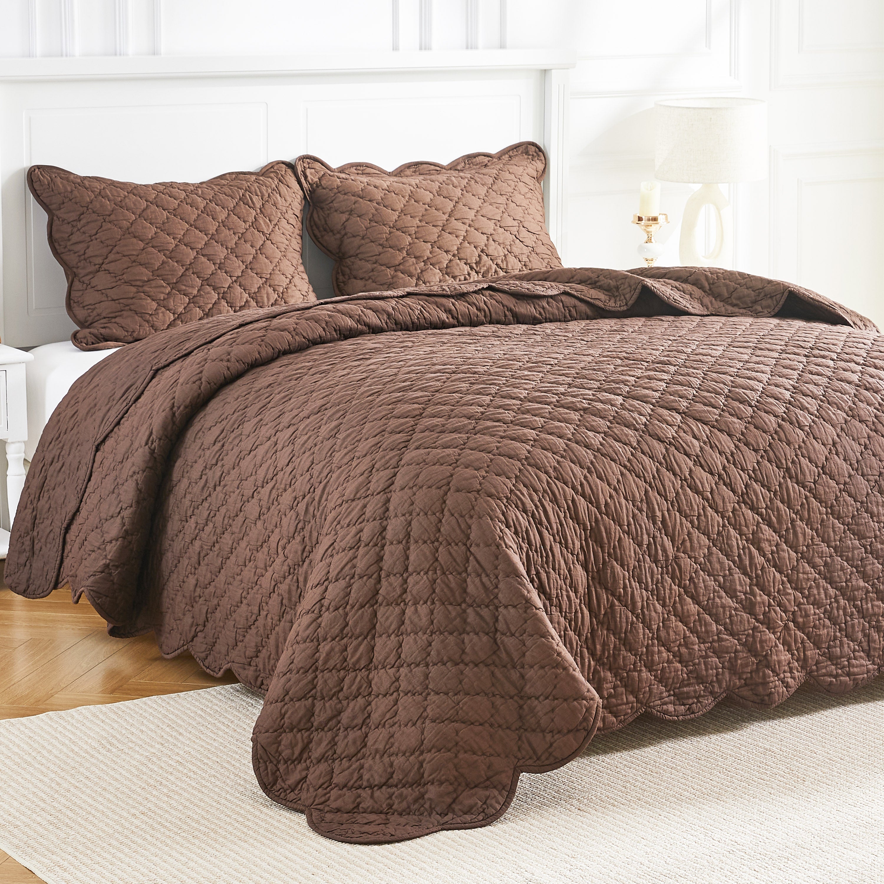 Diamond Scallop Cotton Voile Hand Stitched Quilt Set
