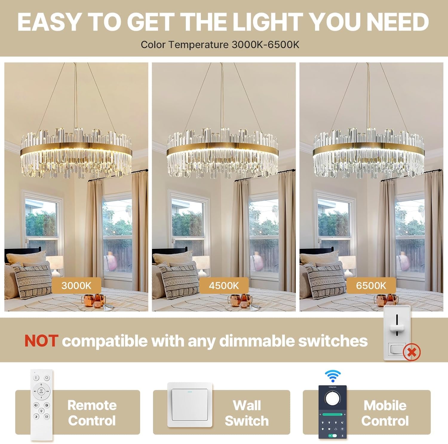Gold 23.6 Inch Contemporary Led Crystal Chandelier-3