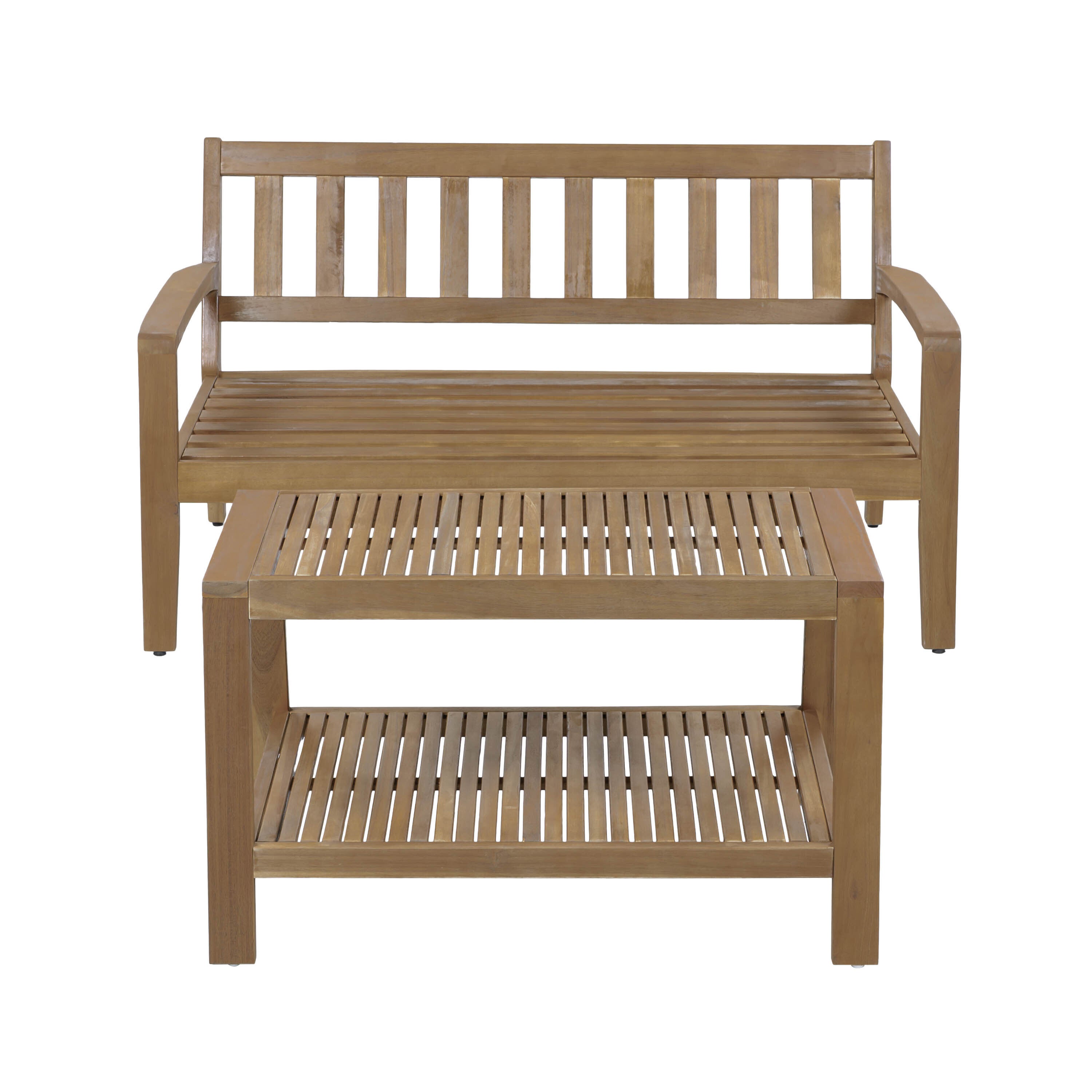 2-Piece Outdoor Gray Acacia Wood Conversation Set