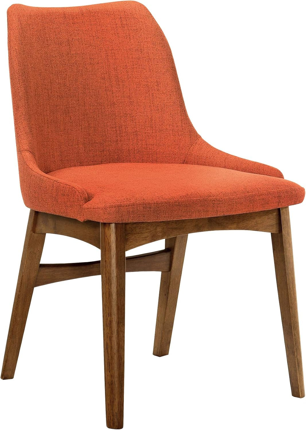Orange Fabric and Walnut Wood Dining Side Chairs Set of 2