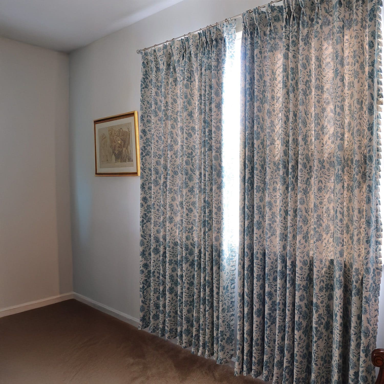 Lanka Blue & White Floral Printed Curtains