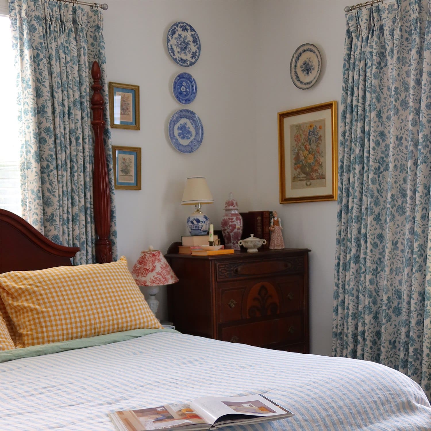 Lanka Blue & White Floral Printed Curtains