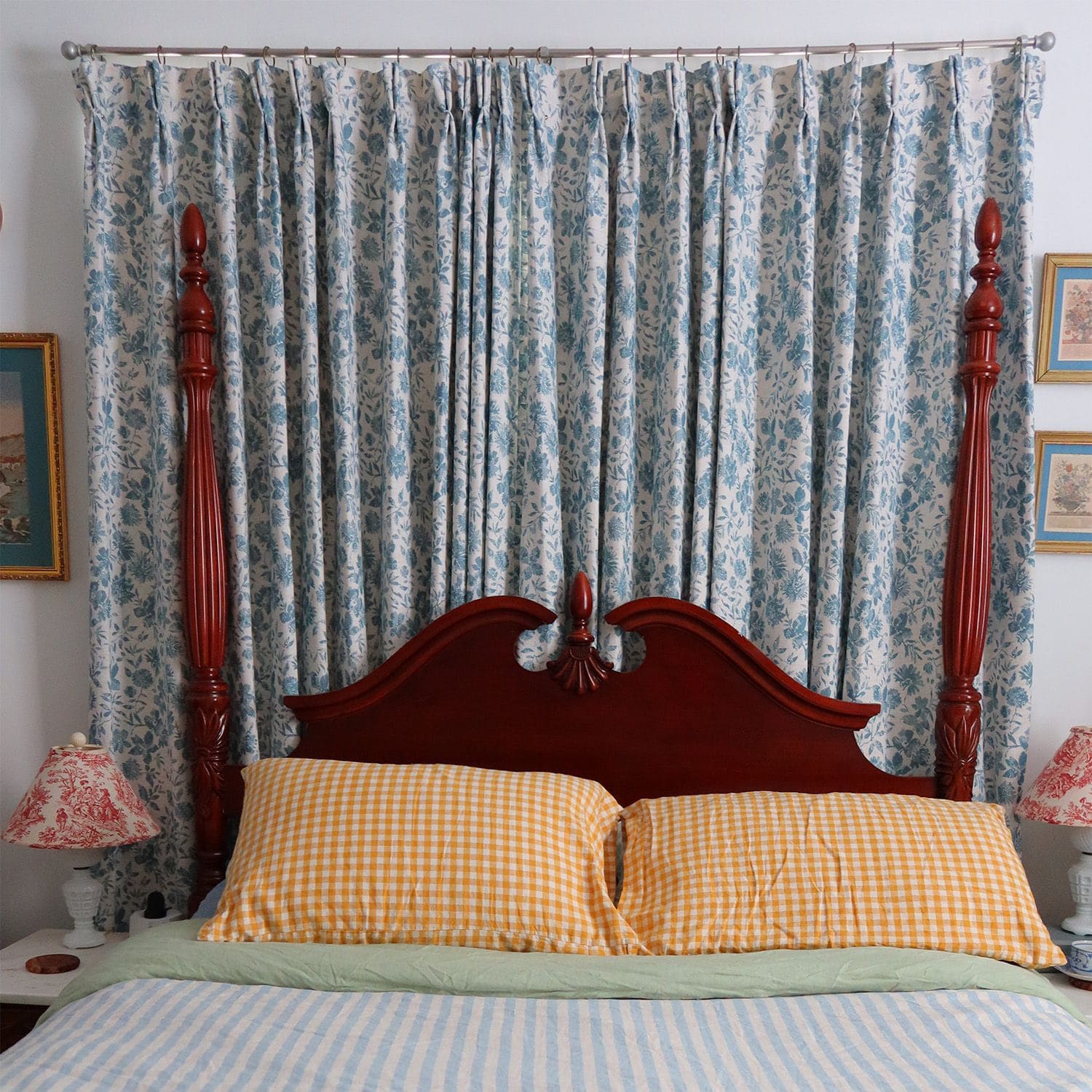 Lanka Blue & White Floral Printed Curtains