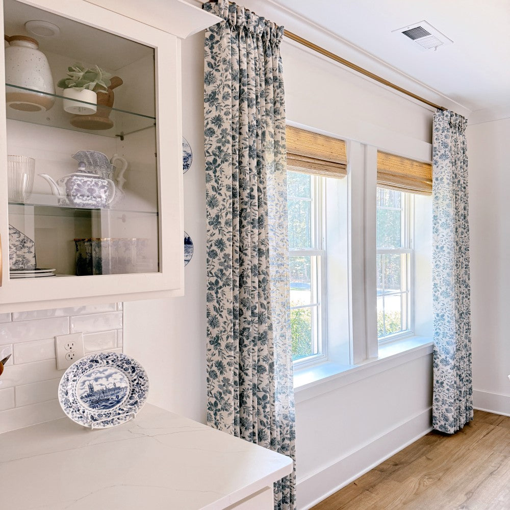 Lanka Blue & White Floral Printed Curtains