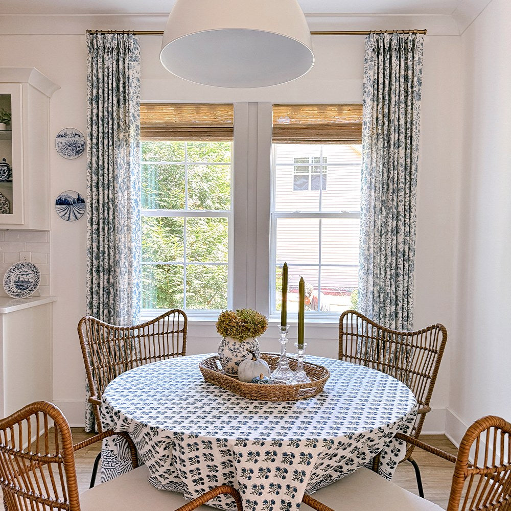 Lanka Blue & White Floral Printed Curtains