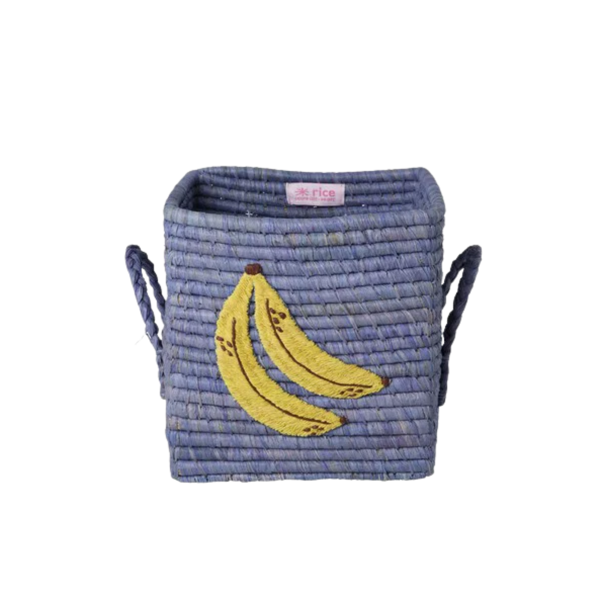 Small Square Raffia Basket - Blue - Banana  Please note: this piece ships within 2 weeks.