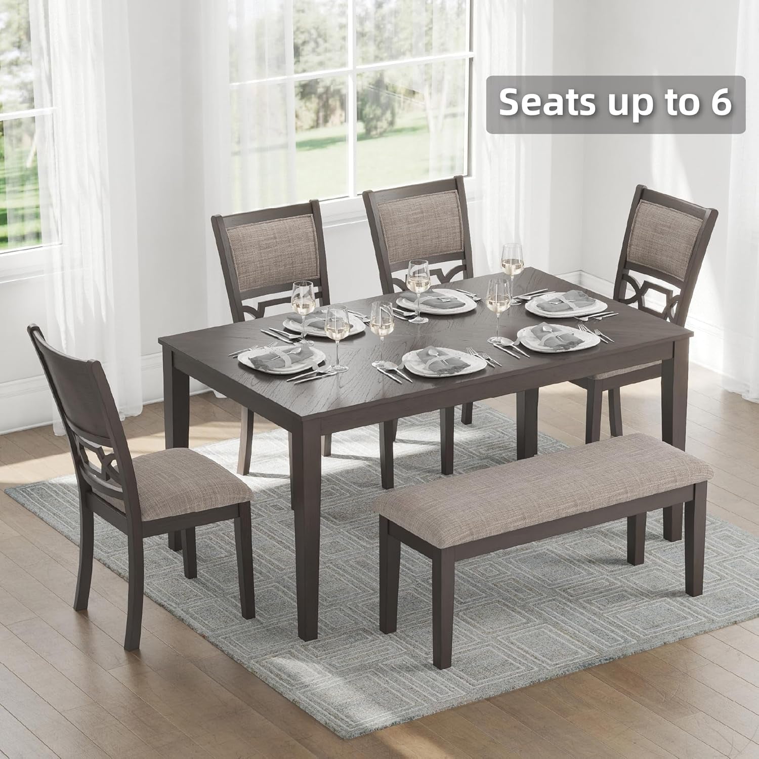 Diamond Patterned Dining Table Set Gray Walnut Stain