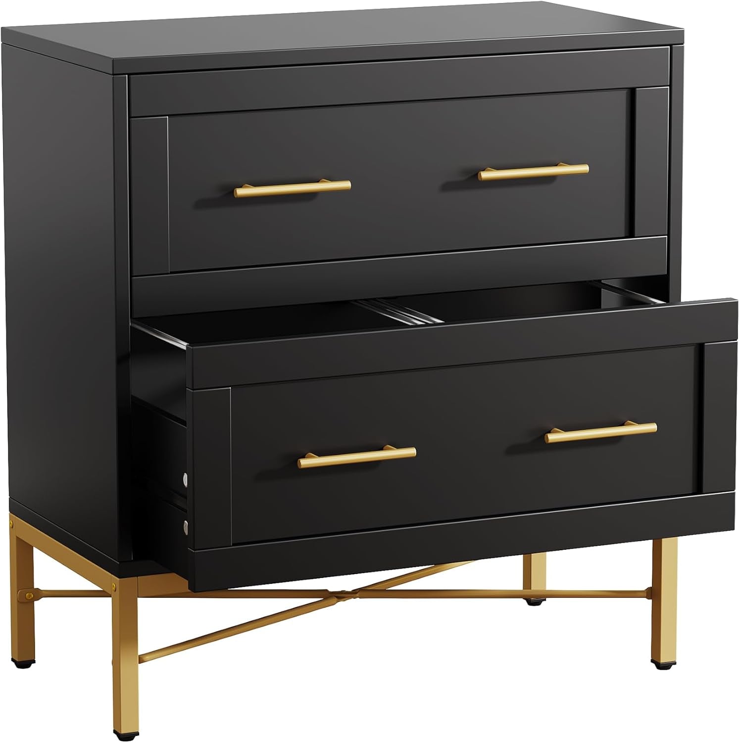 Black Gold 2 Drawer Lateral File Cabinet For Home Office