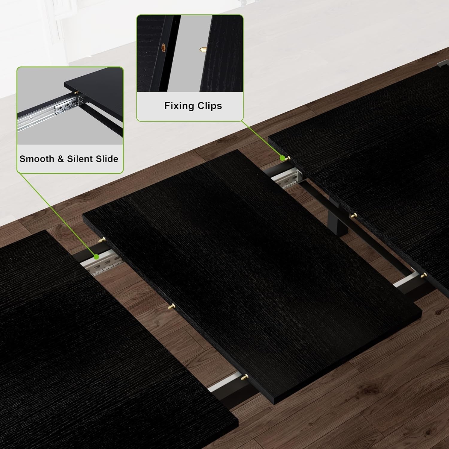 63 Inch Extendable Dining Table Set Black For 4 To 8