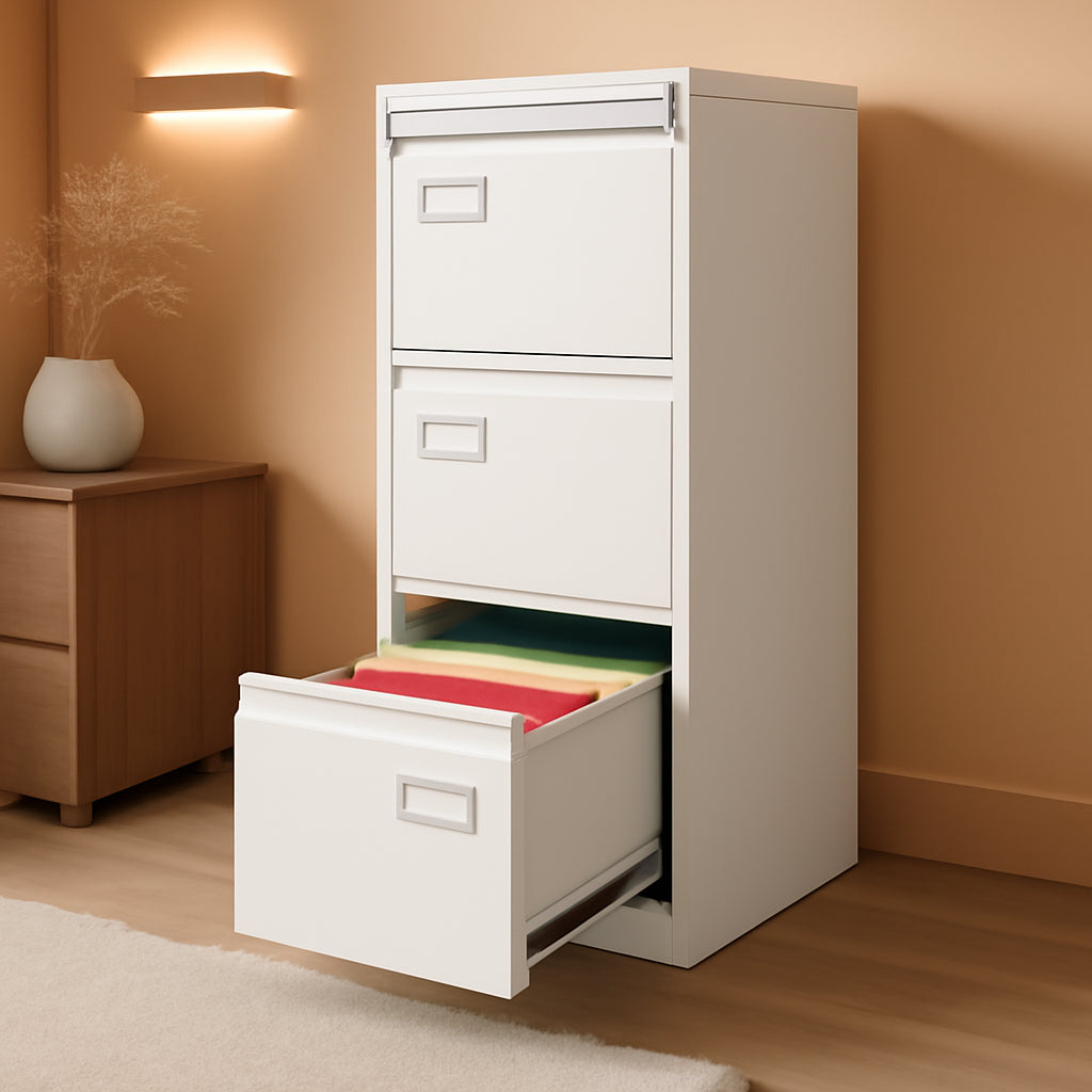 White 4 Drawer Vertical Locking File Cabinet For Office