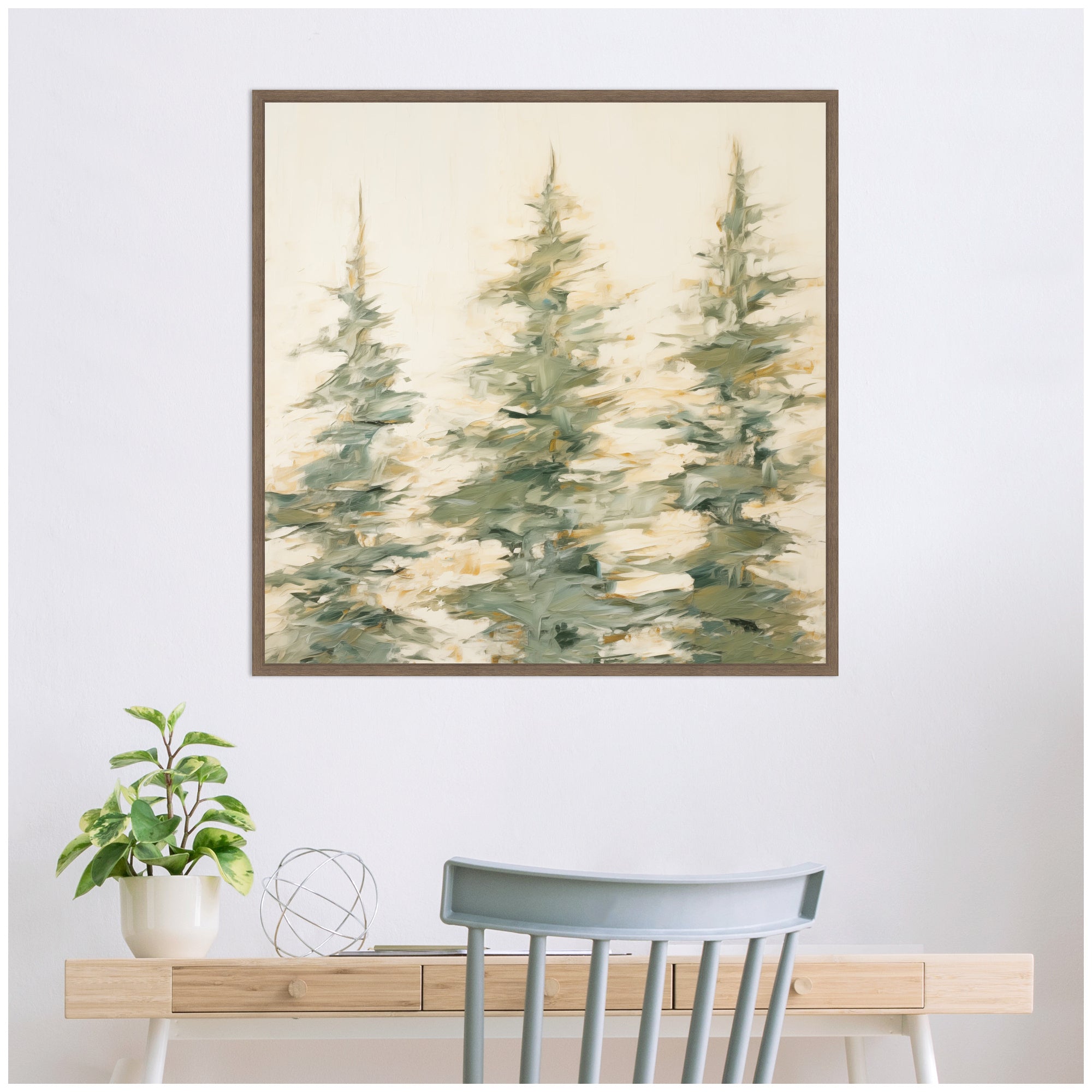 Sylvie Evergreen Trees Abstract Framed Canvas by The Creative Bunch Studio