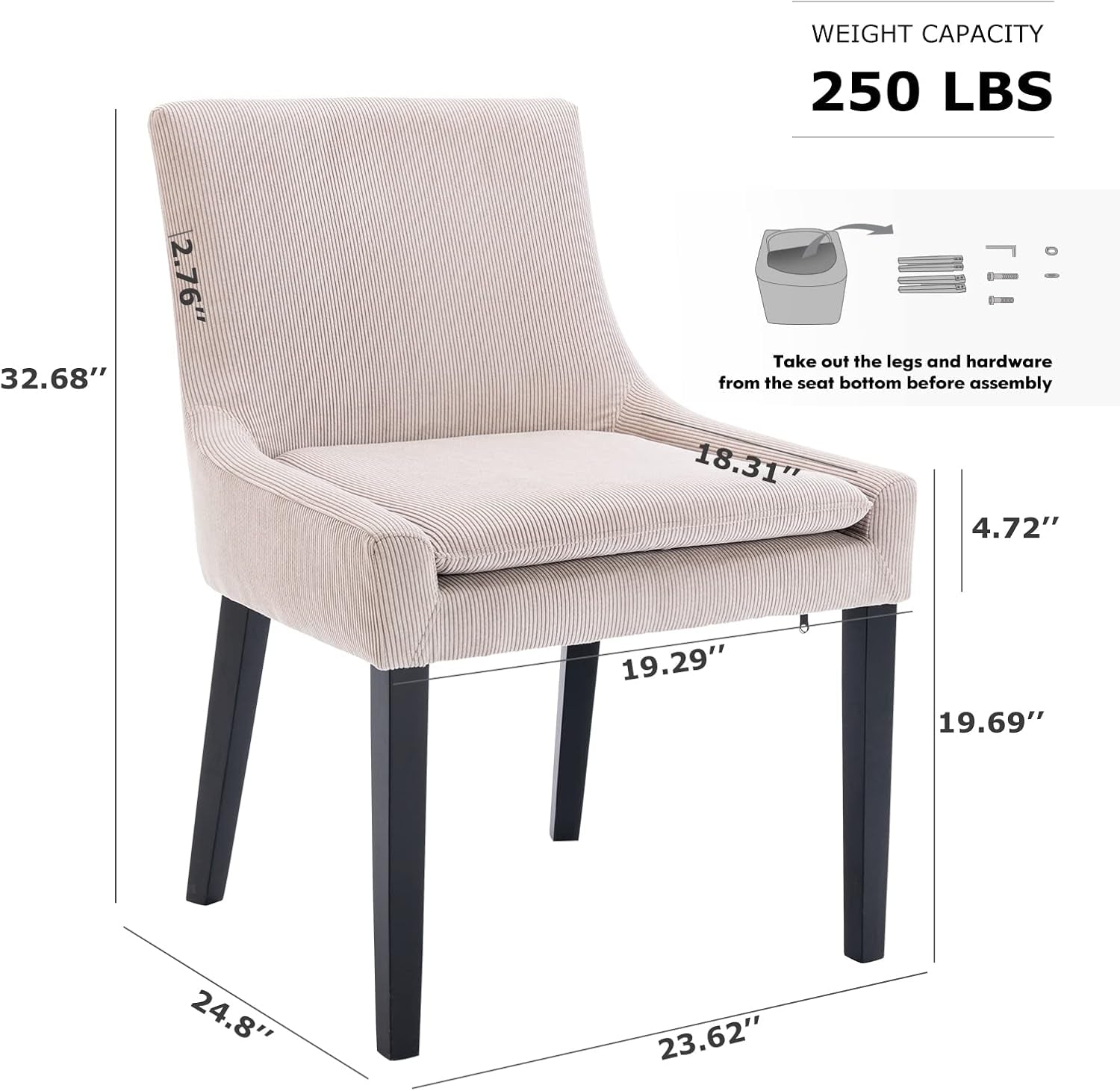 Beige Upholstered Corduroy Dining Chairs Bundle Four