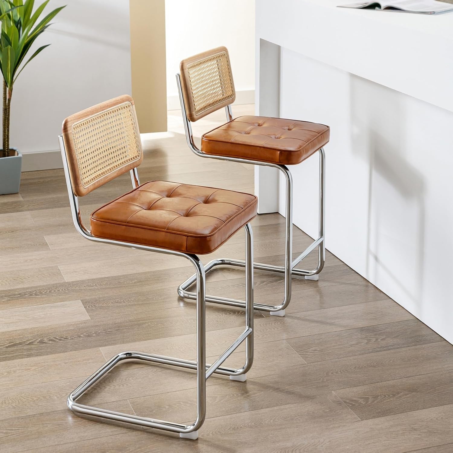 Modern Rattan Bar Stools Set of Two for Kitchens