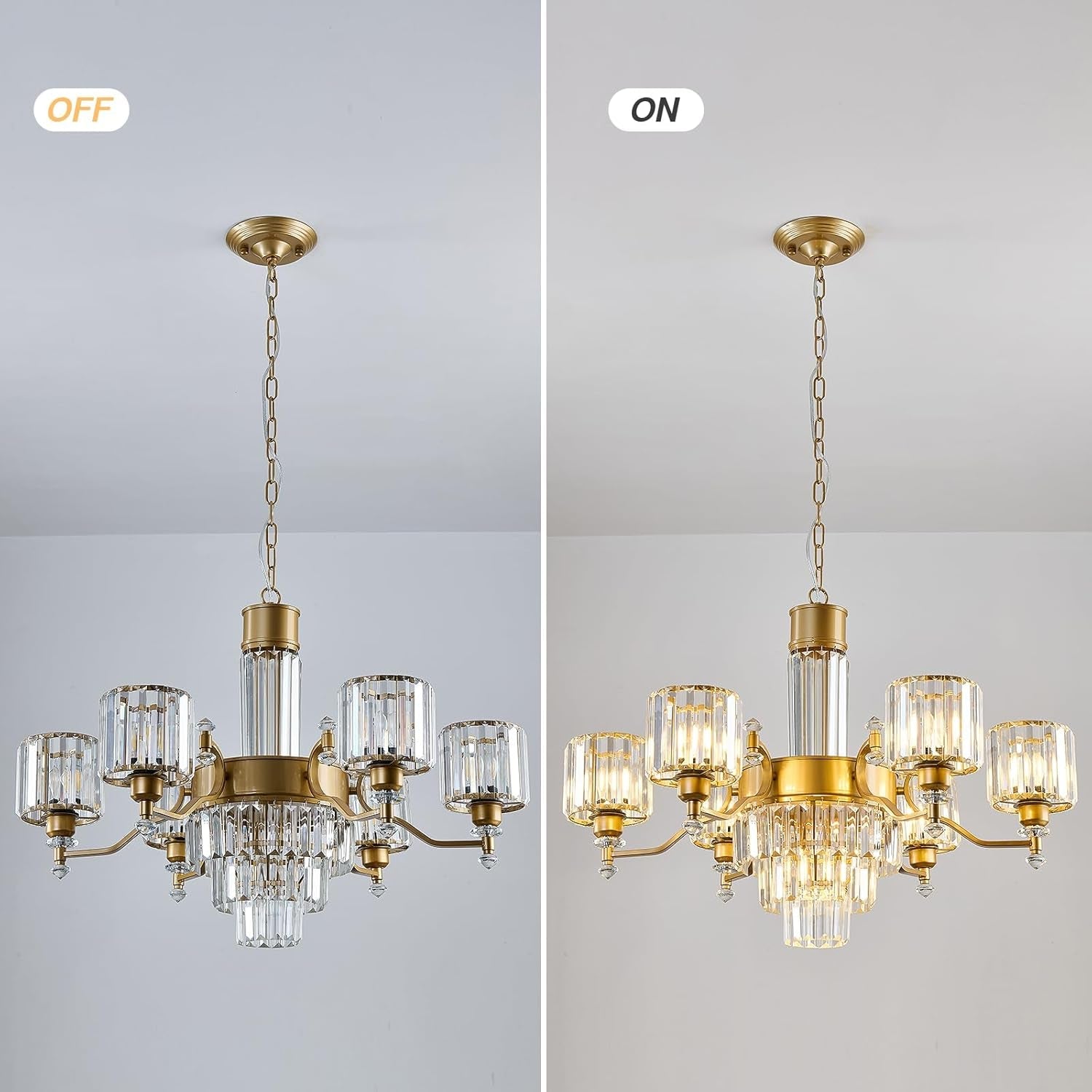 Seven Light Crystal Chandelier Gold Finish Ceiling Fixture-3