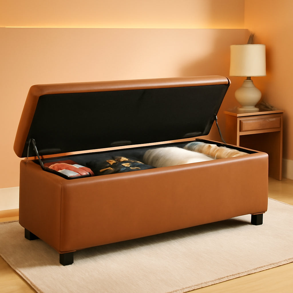 Caramel Brown 25 Gallon Large Capacity Storage Ottoman