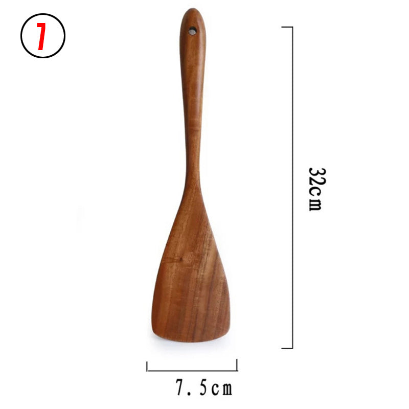 Teak Natural Thai Wood Tableware Spoon Ladle Turner Kitchen Tool Set-16