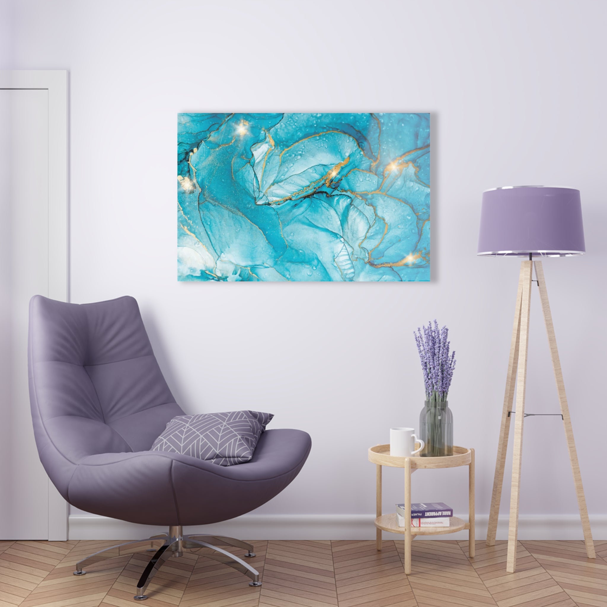 Green blue, fluid ink, abstract wall art