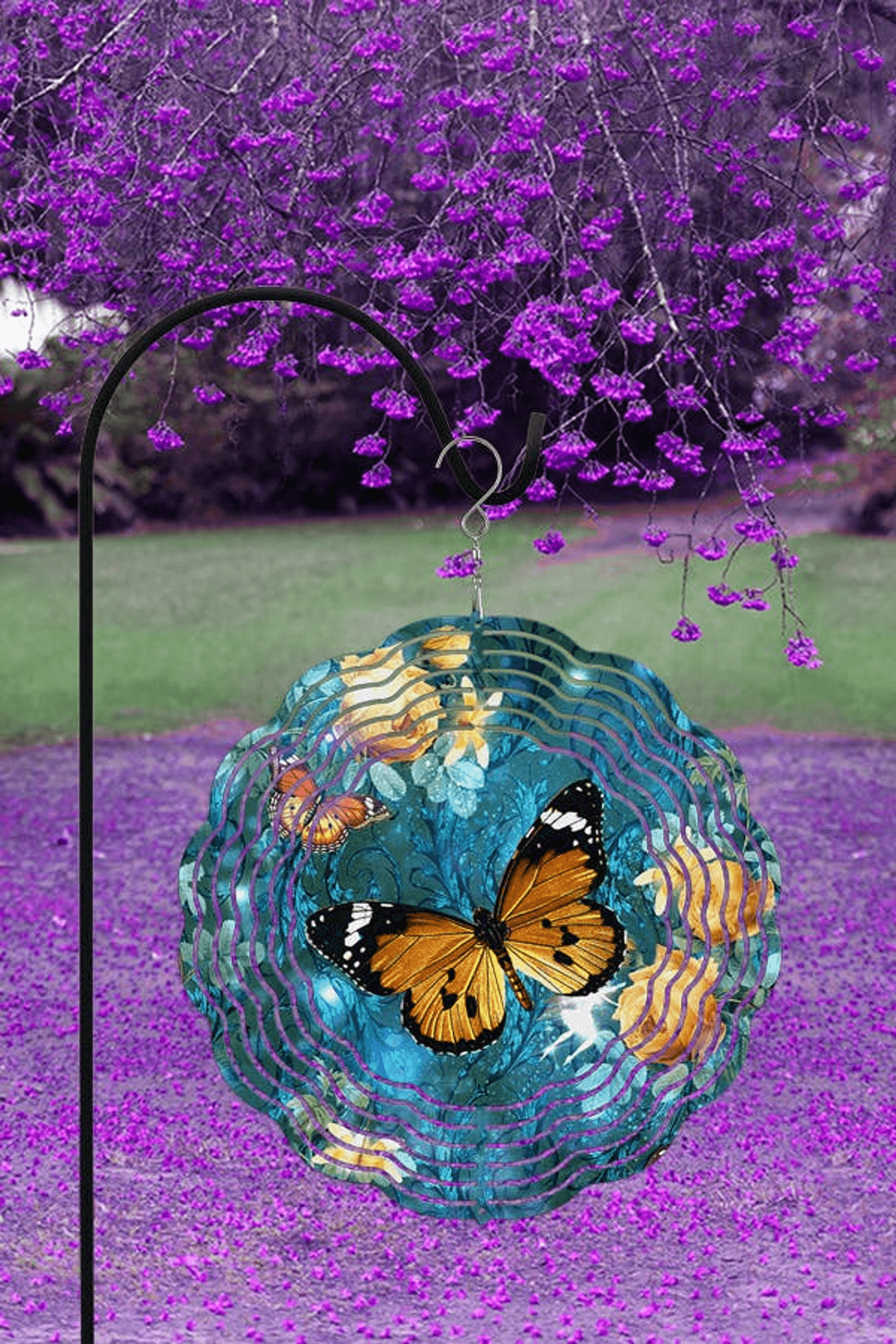 Golden Butterfly Double-Sided Wind Spinner On Blue Background - PRHOMZ