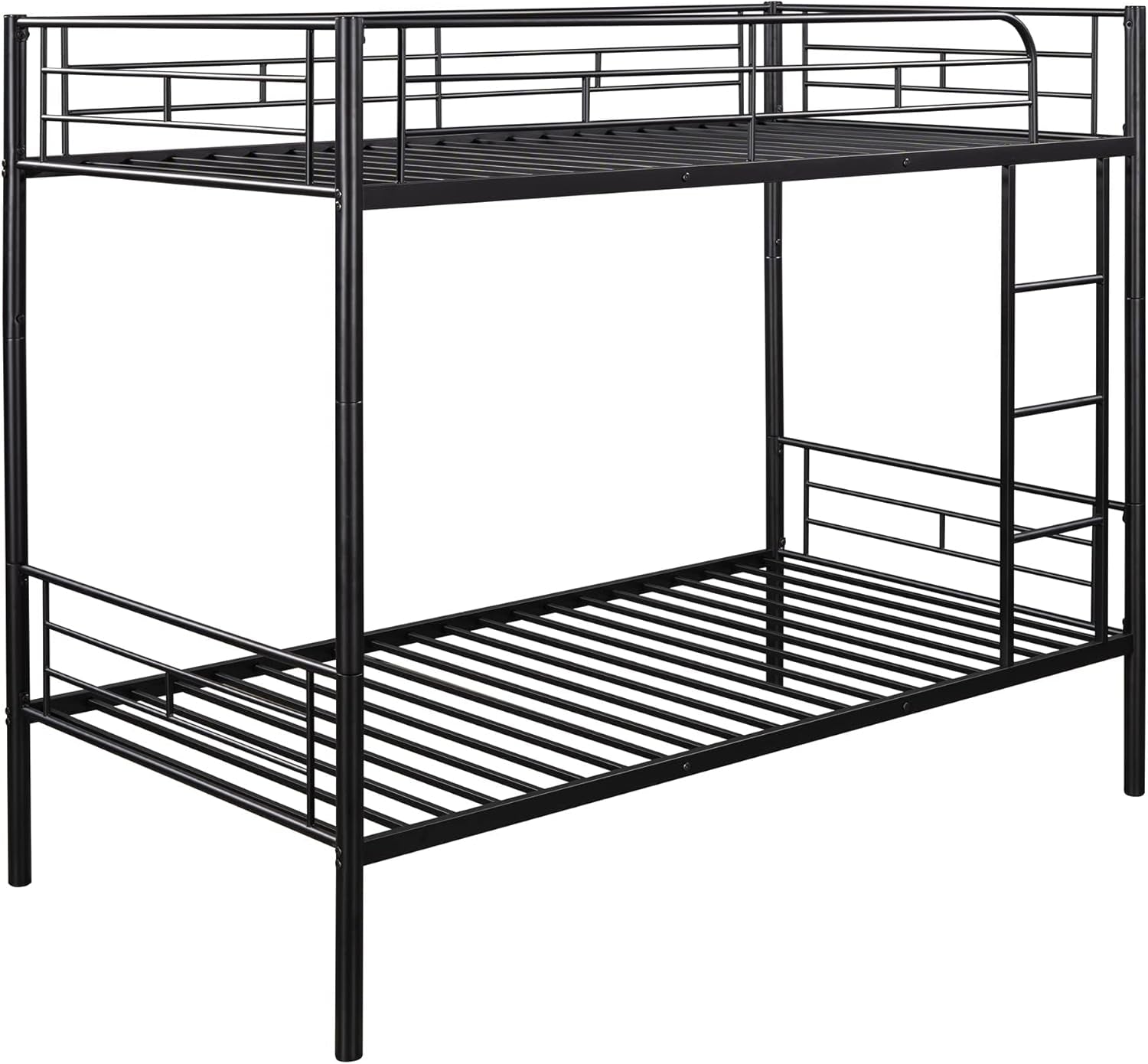 Black Twin Over Twin Metal Bunk Bed With Ladder Guardrail