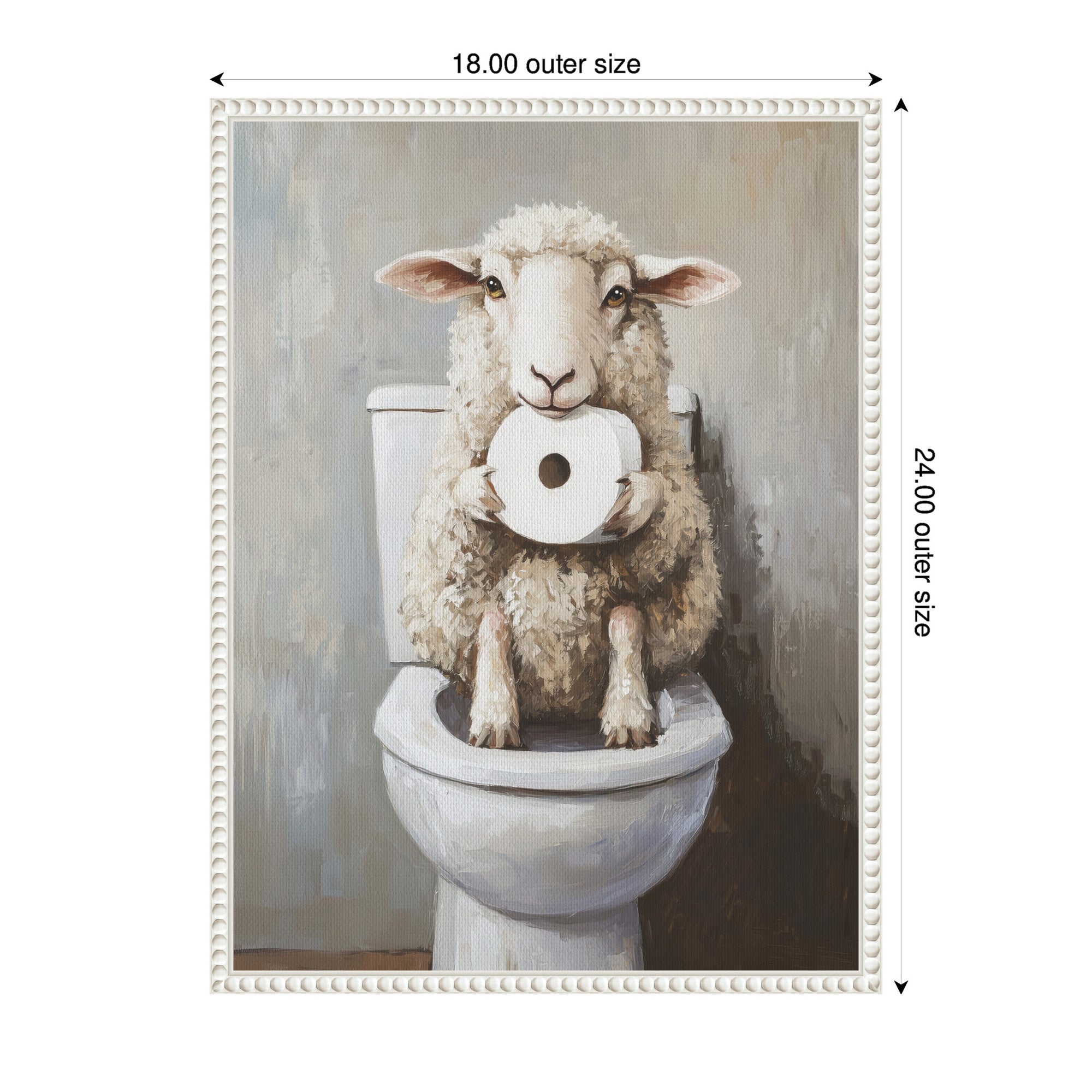 Sylvie Cute Sheep Holding Toilet Paper Roll Toilet Bathroom Art Framed Canvas by The Creative Bunch Studio