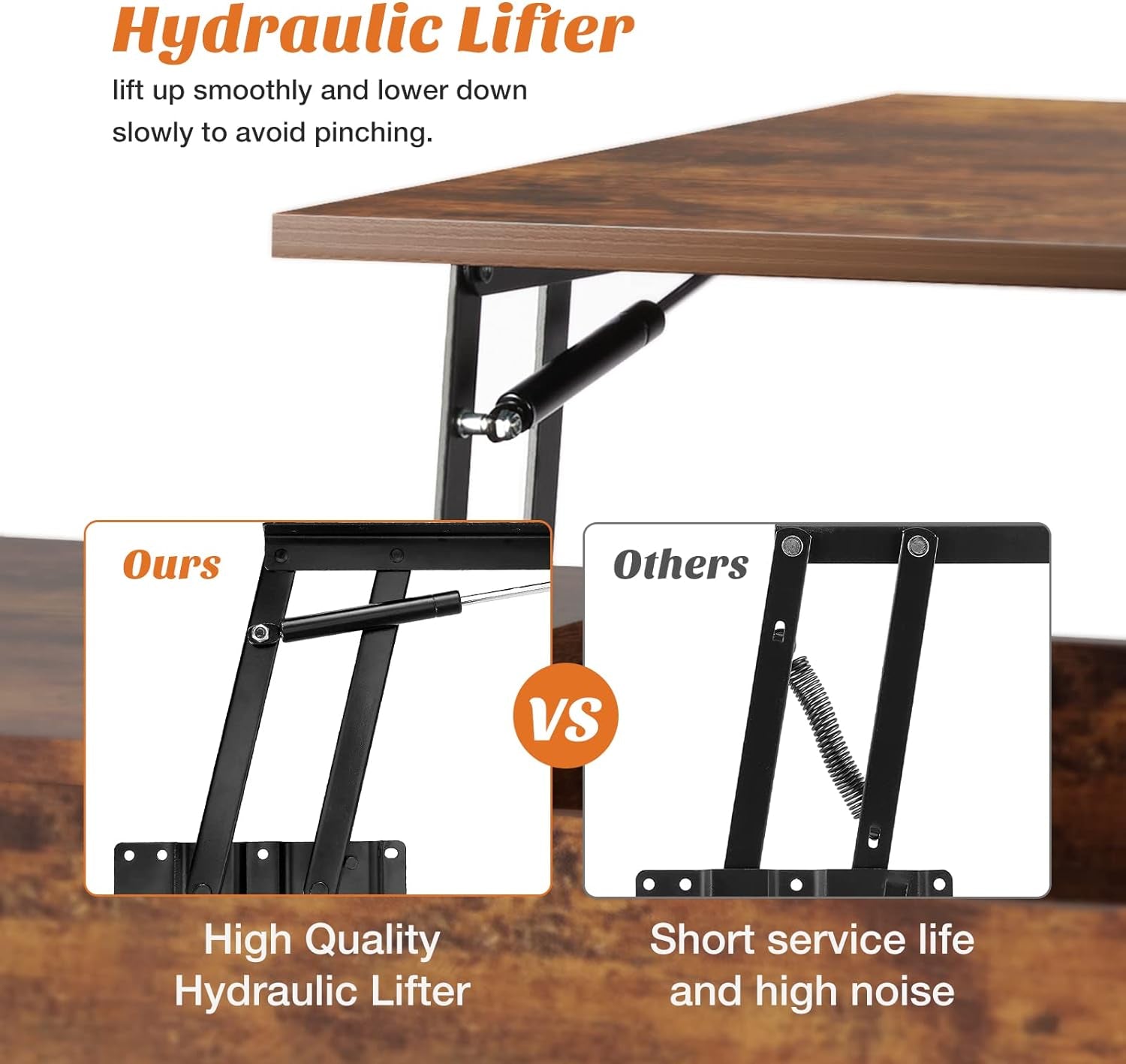 Brown Lift Top Coffee Table With Storage And Hidden Compartment