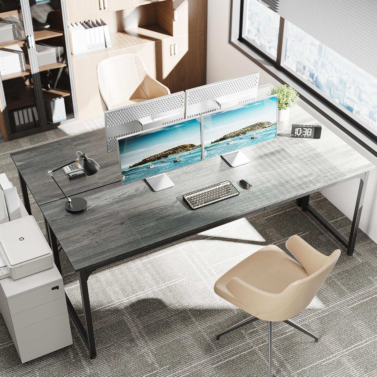 80 Inch Grey Gaming And Office Desk With Storage System