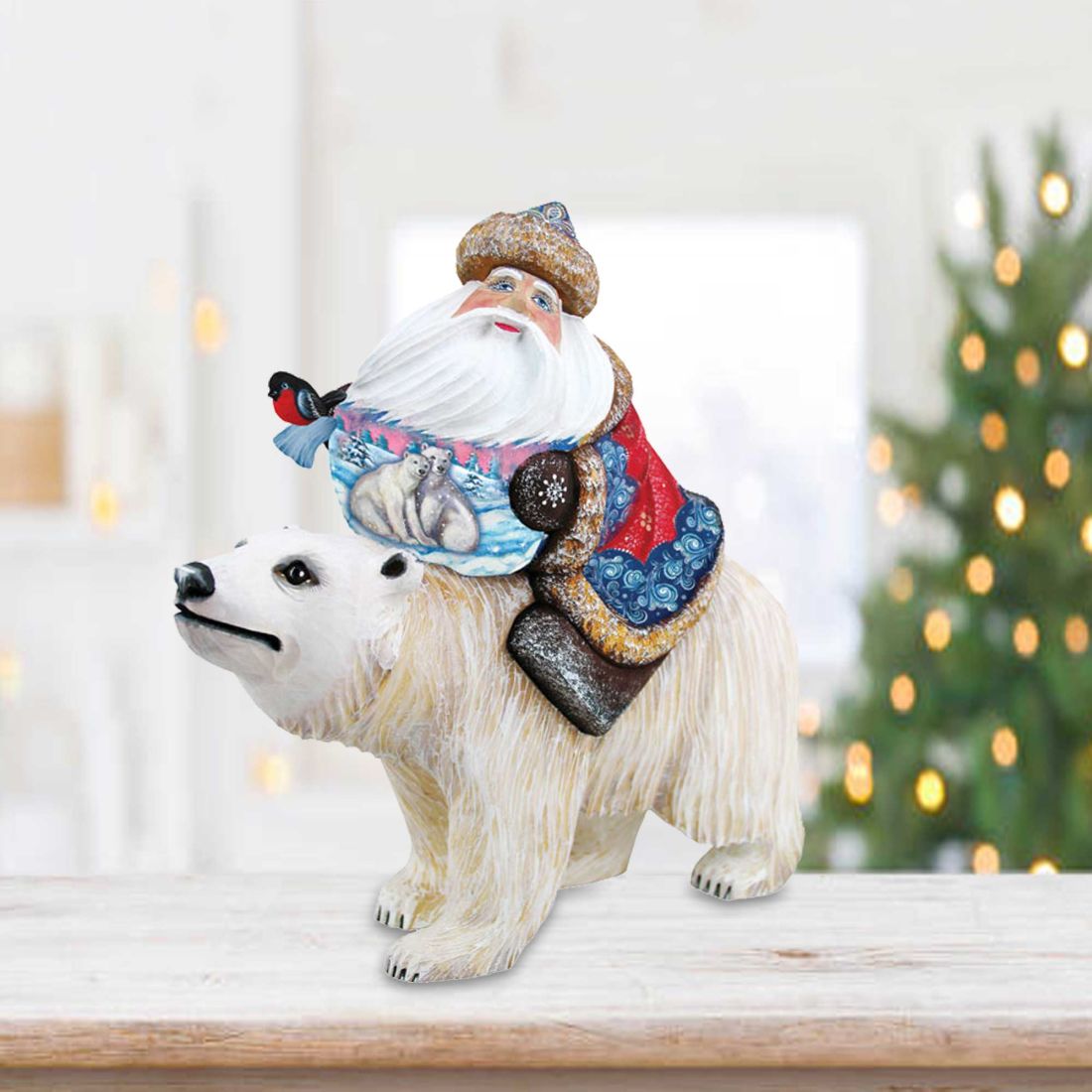 Polar Journey Santa Hand-Painted Wood Carved Masterpiece by G. DeBrekht | Wildlife Holiday Décor - 2821075-0