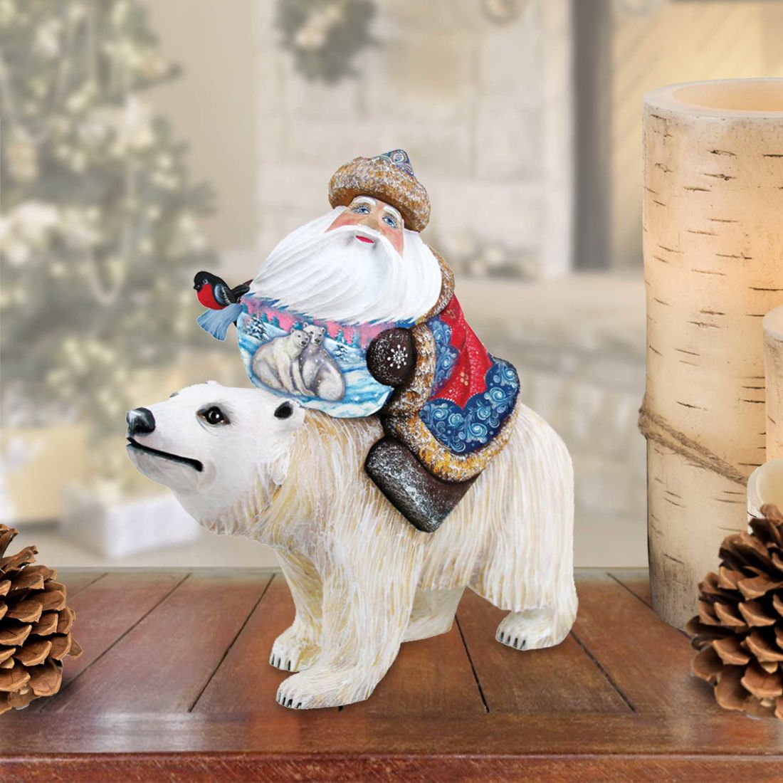 Polar Journey Santa Hand-Painted Wood Carved Masterpiece by G. DeBrekht | Wildlife Holiday Décor - 2821075-1