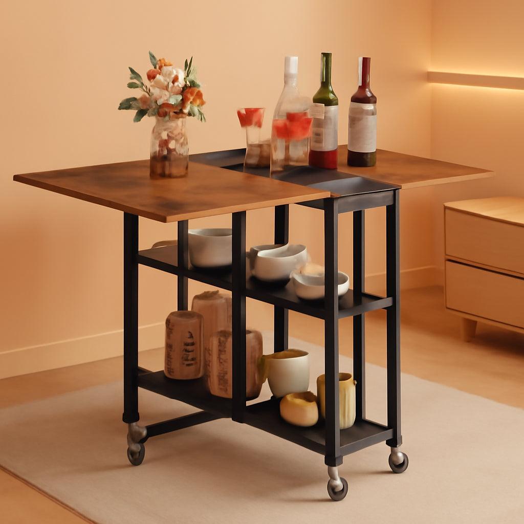 Rustic Brown Expandable Folding Dining Table With 6 Wheels