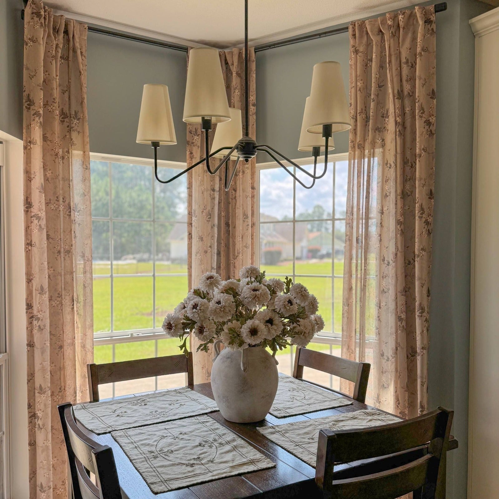 Cleo Vintage Style Floral Linen Mesh Sheer Curtains