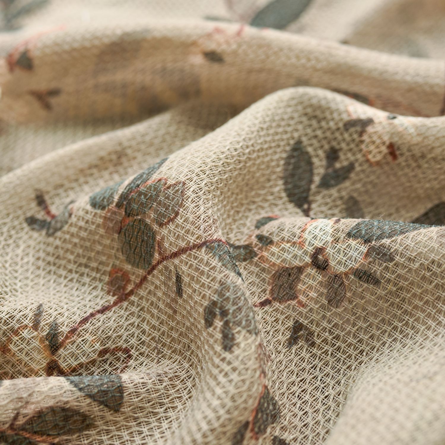 Cleo Vintage Style Floral Linen Mesh Sheer Curtains