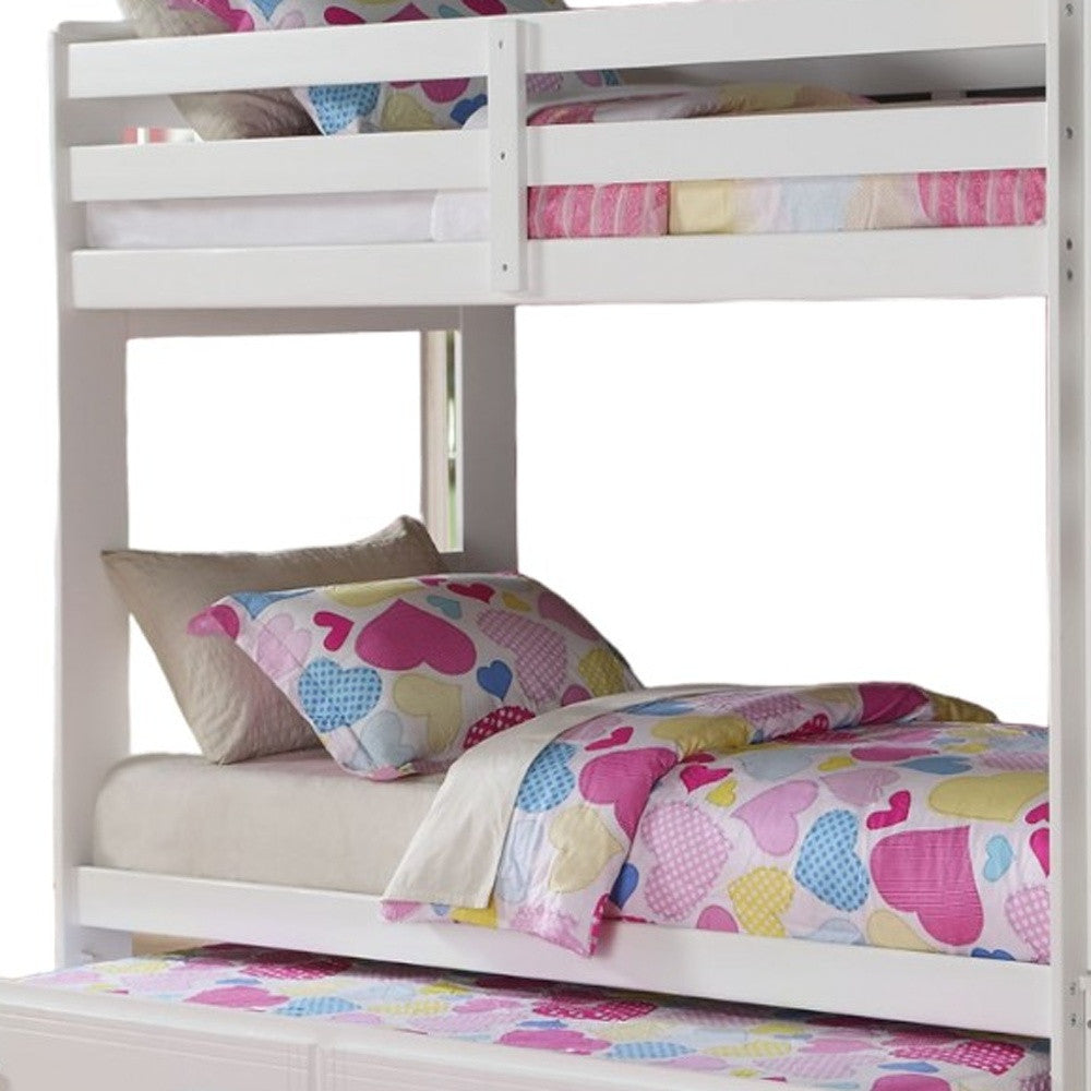 97" X 43" X 68" Twin Over Twin White Storage Ladder And Trundle  Bunk Bed-2