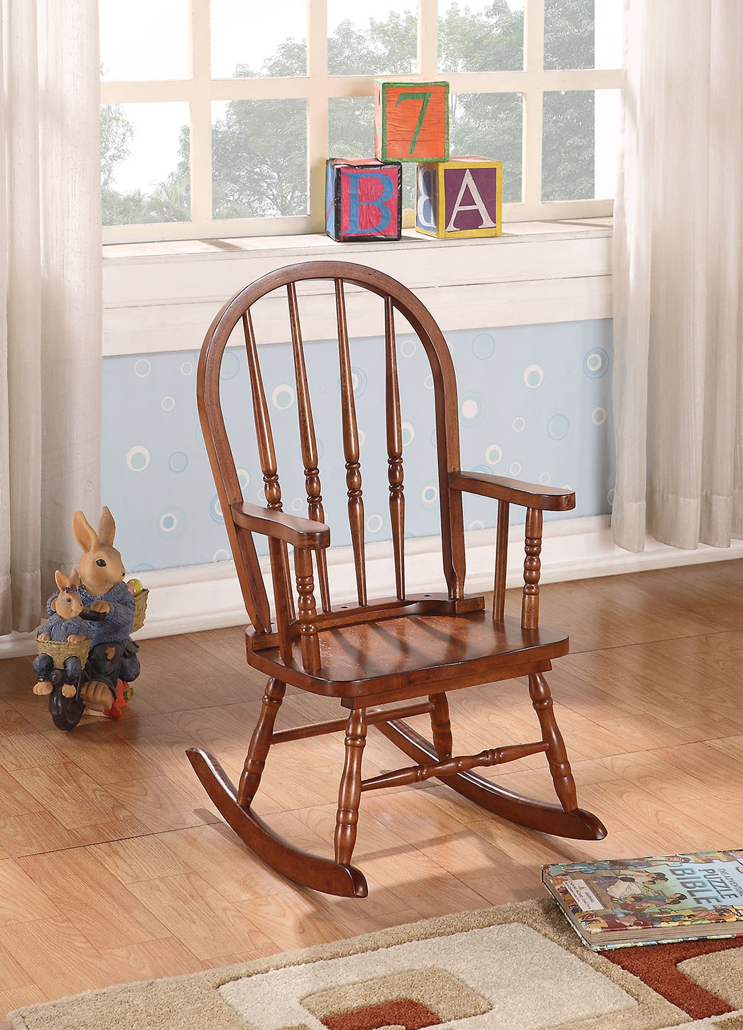 Classic Honey Brown Wooden Youth Rocking Chair-4