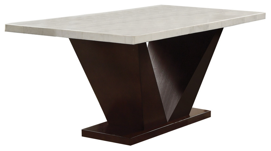 64" White And Dark Brown Marble And Solid Manufactured Wood Pedestal Base Dining Table-1