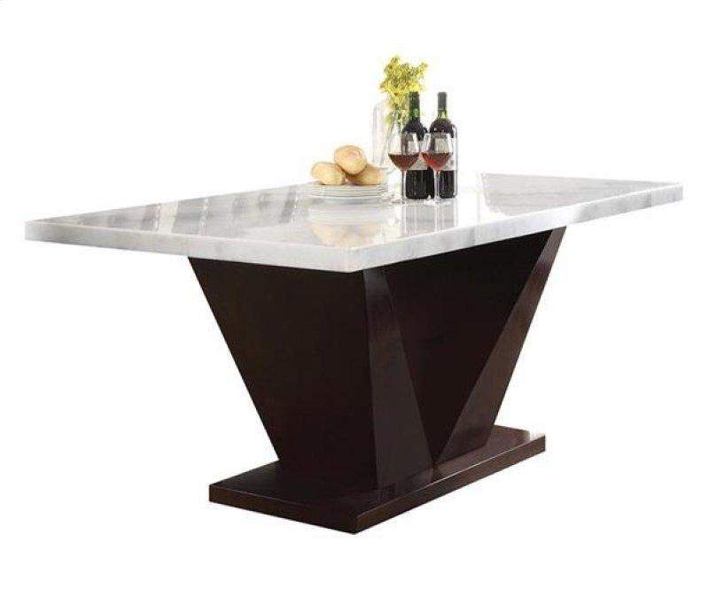 64" White And Dark Brown Marble And Solid Manufactured Wood Pedestal Base Dining Table-2