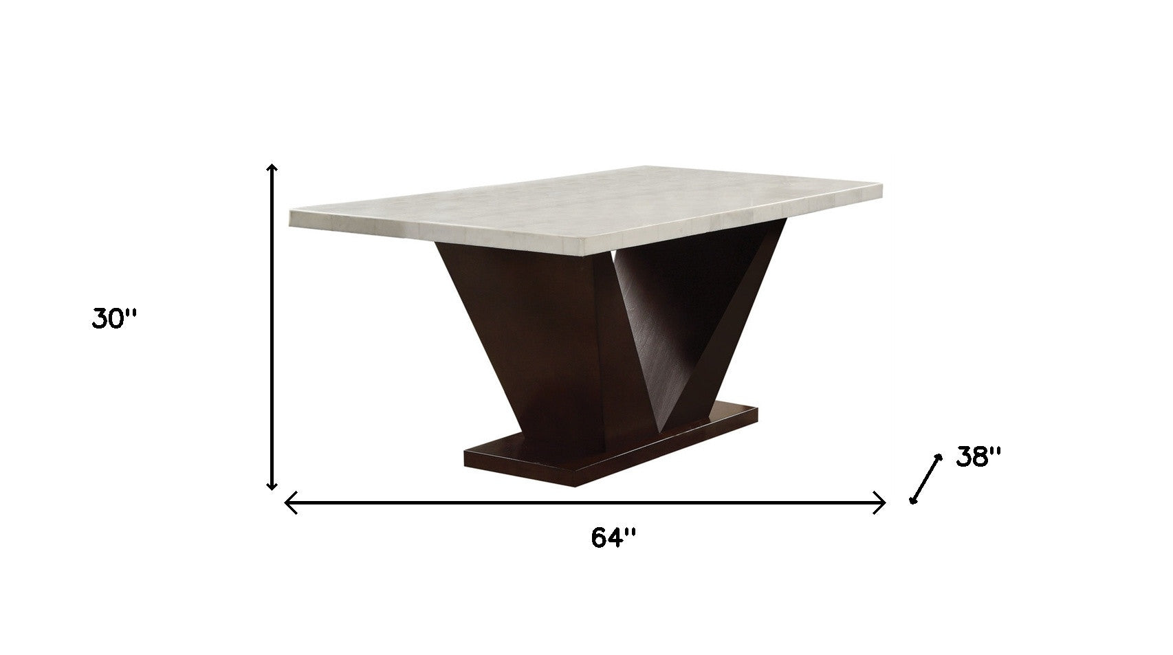 64" White And Dark Brown Marble And Solid Manufactured Wood Pedestal Base Dining Table-7