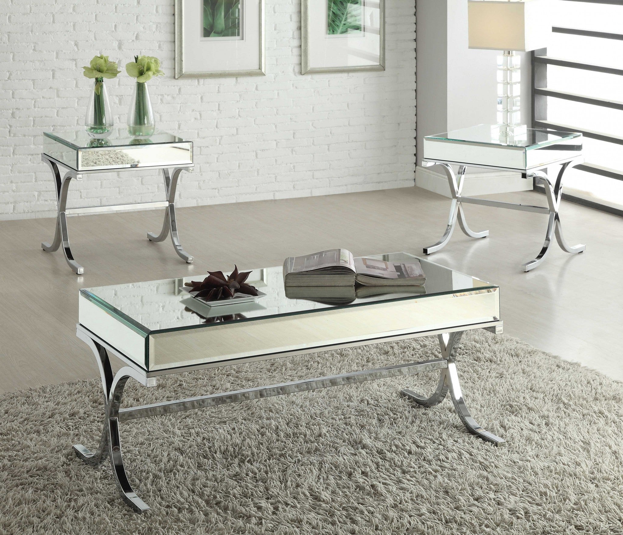 42" X 21" X 19" Mirrored Top And Chrome Coffee Table-7