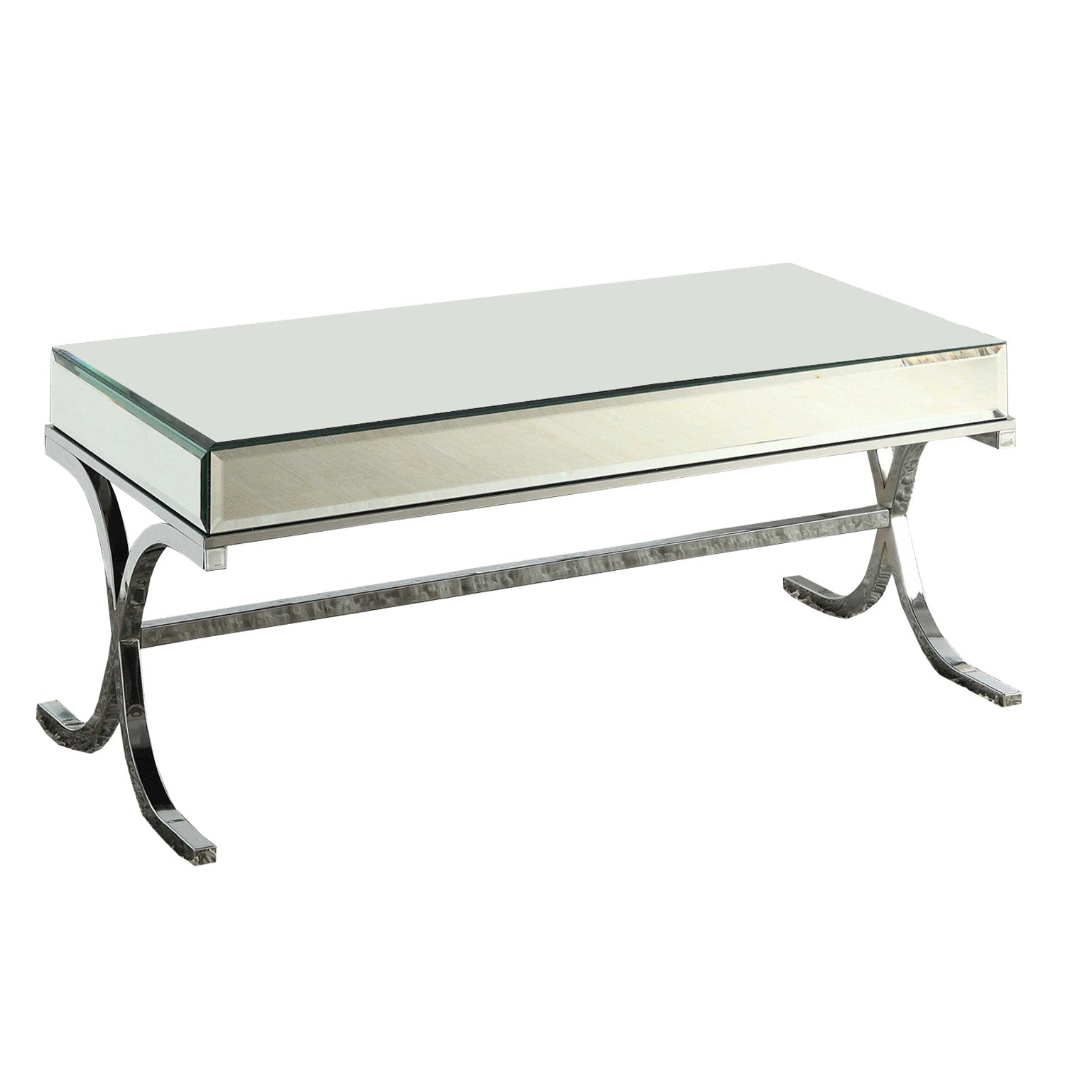 42" X 21" X 19" Mirrored Top And Chrome Coffee Table-2