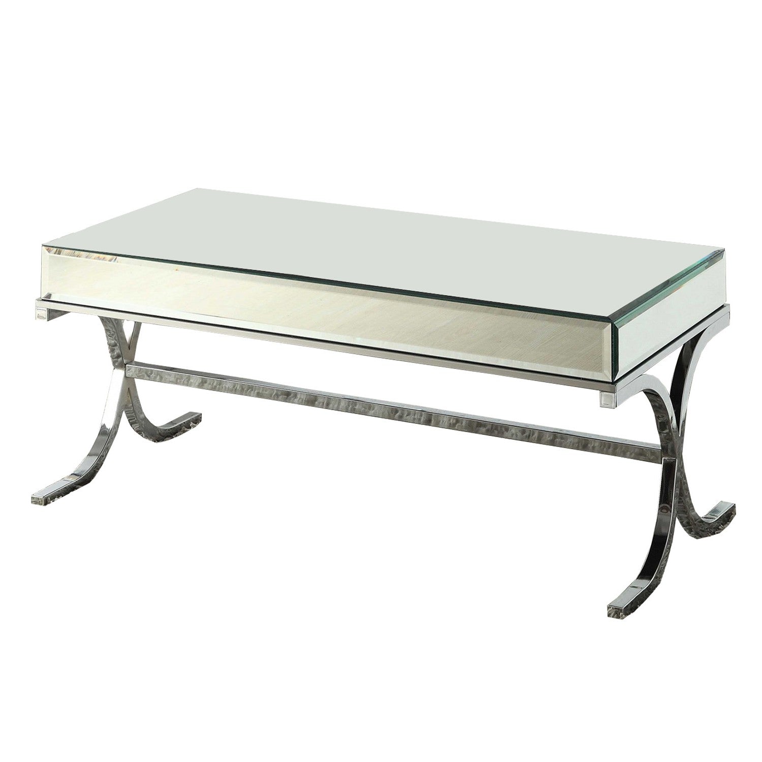 42" X 21" X 19" Mirrored Top And Chrome Coffee Table-0