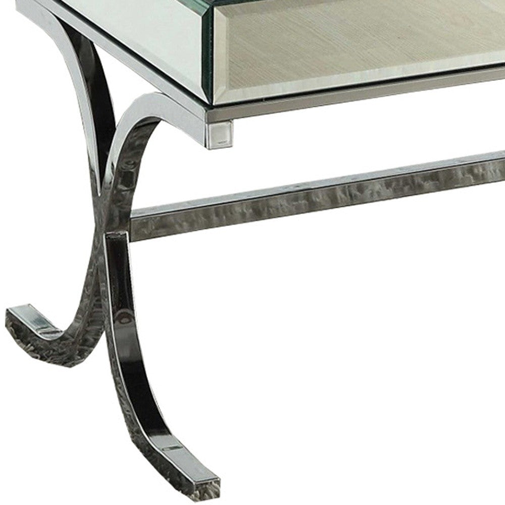 42" X 21" X 19" Mirrored Top And Chrome Coffee Table-3