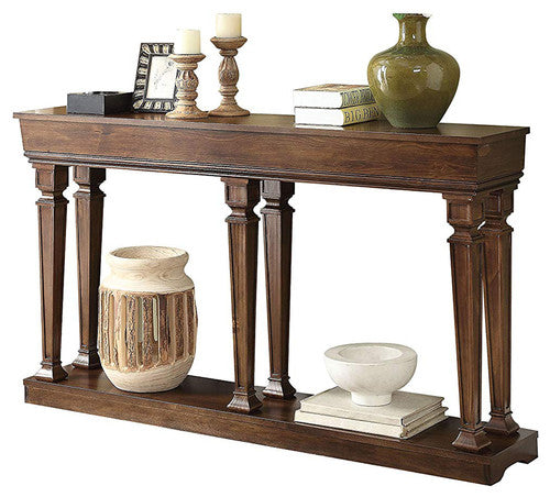 72" Oak Wood Floor Shelf Console Table With Shelves-7